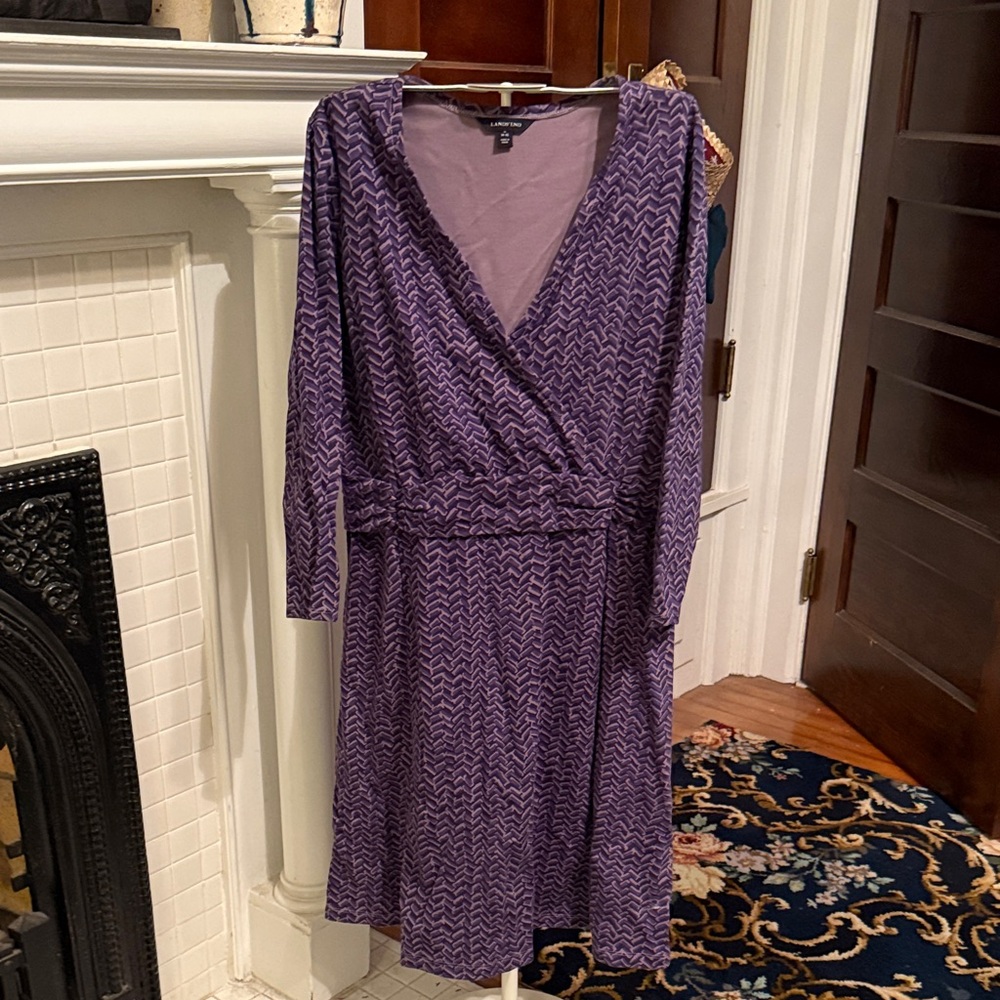 Lands' End Purple Long Sleeve Chevron‎ faux wrap dress. Worn 5x